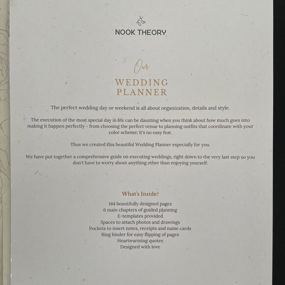 Nook‎ Theory Comprehensive Wedding Planner and Keepsake Spiral Bound Floral Gold - Picture 8 of 8